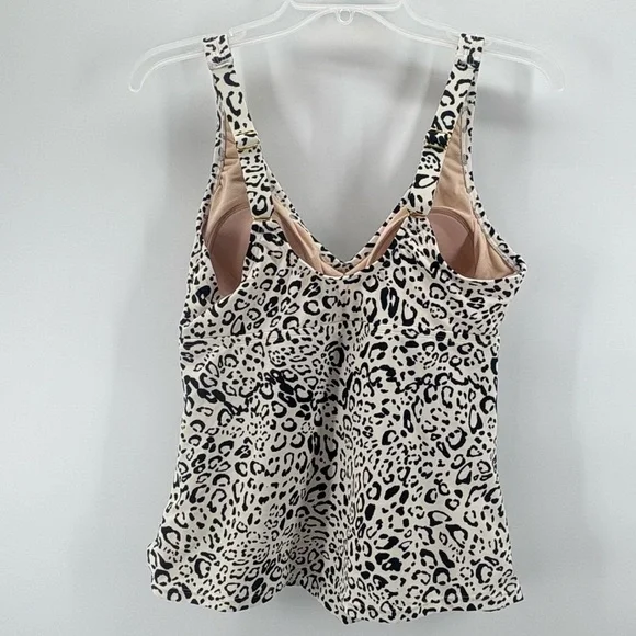 KONA Sol Large (12-14) Off White/Black Twist-Front Leopard Print Tankini Top New - Picture 4 of 12
